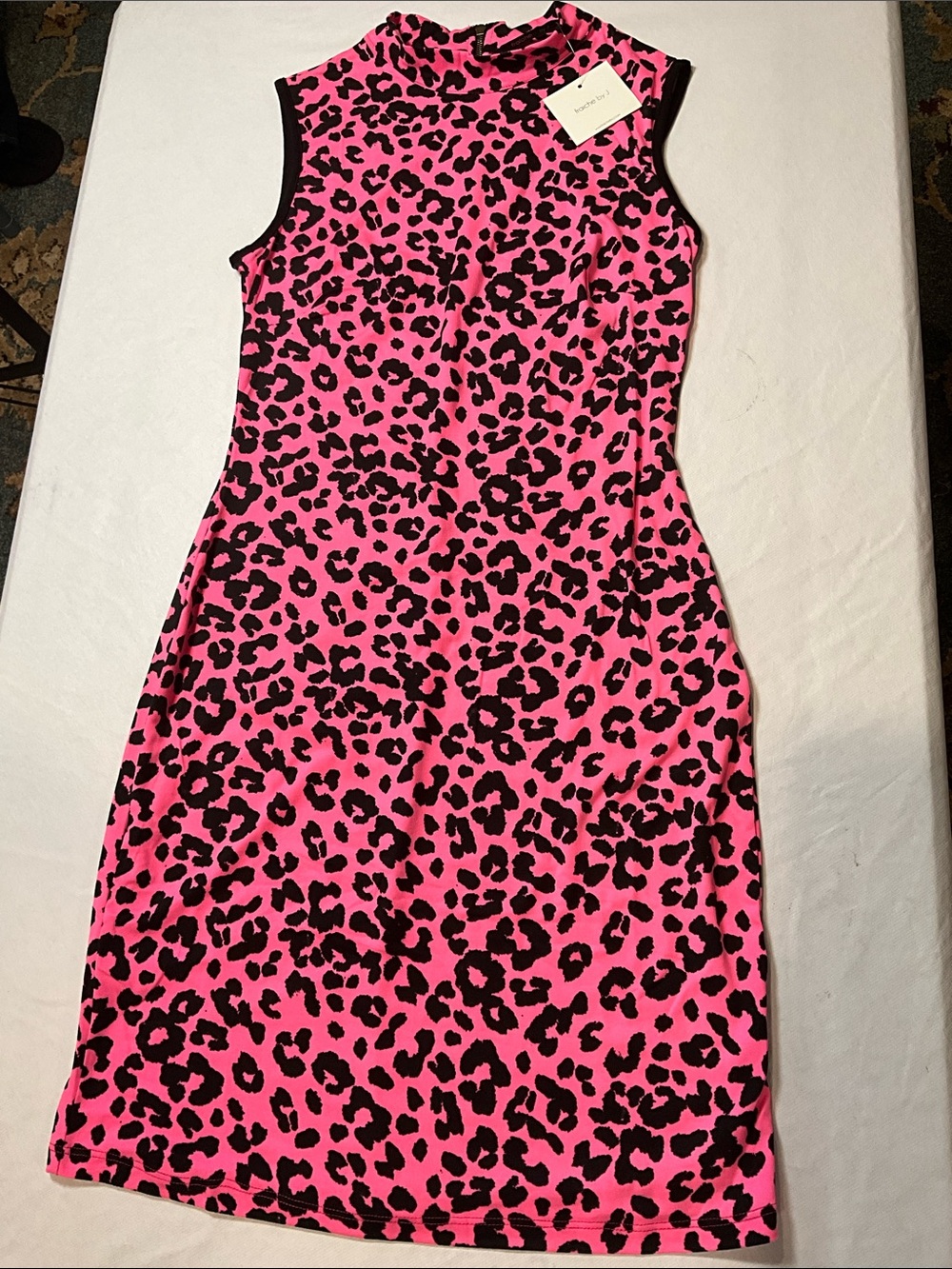 Fraiche By J Sleeveless Leopard Print Mock Neck Bodycon Midi Dress Size Small - Picture 5 of 5